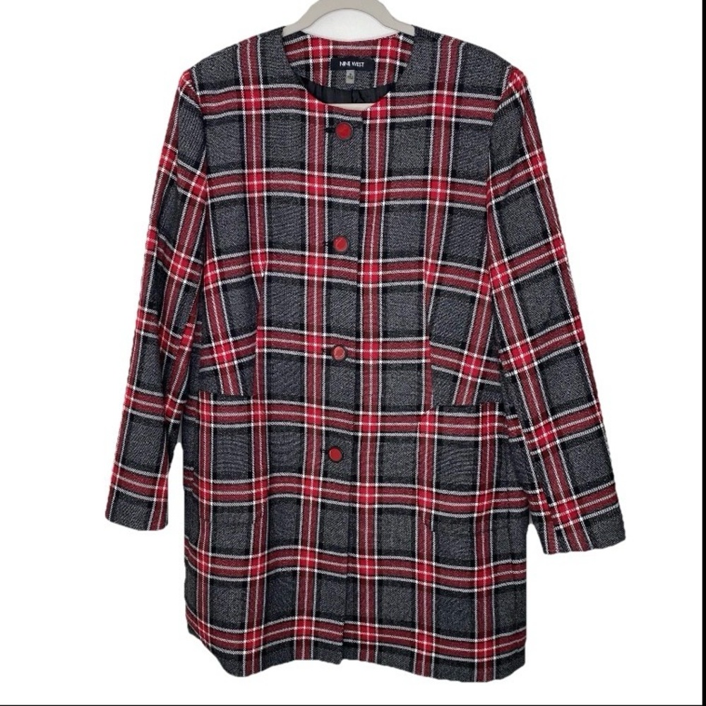 Nine West plaid over coat/blazer in size 16 red gray white